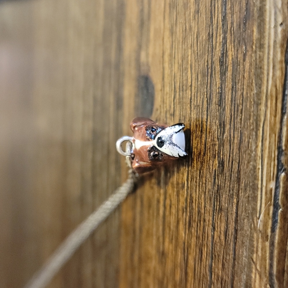 DOG FEVER ENAMELED BOXER PENDANT ON STERLING SILVER LONG CHAIN FROM ITALY